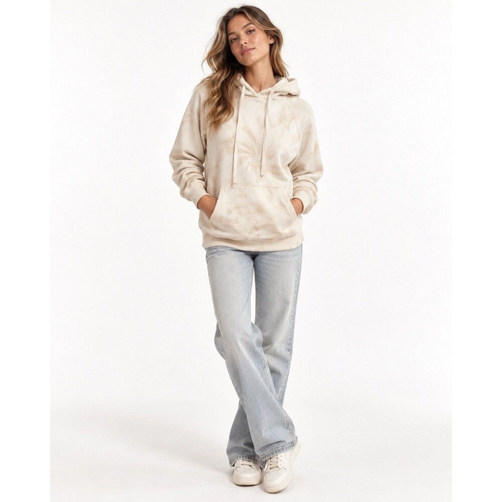 Reformation Jeans Organic Cotton Cream Ivory Tie Dye Pullover Hoodie Small